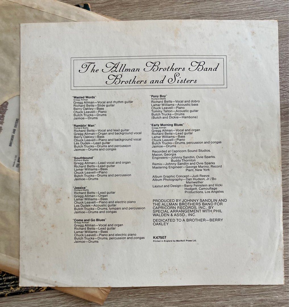 Allman Brothers Band Brothers and Sisters LP vinyl record, Hobbies