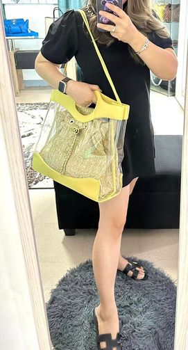 Authentic Chanel 31 PVC Yellow Leather Raffia Shopping Tote, Luxury, Bags &  Wallets on Carousell