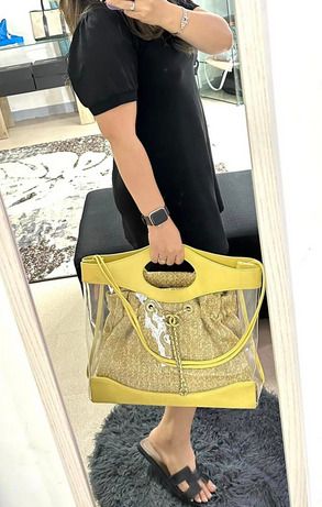 Authentic Chanel 31 PVC Yellow Leather Raffia Shopping Tote, Luxury, Bags &  Wallets on Carousell