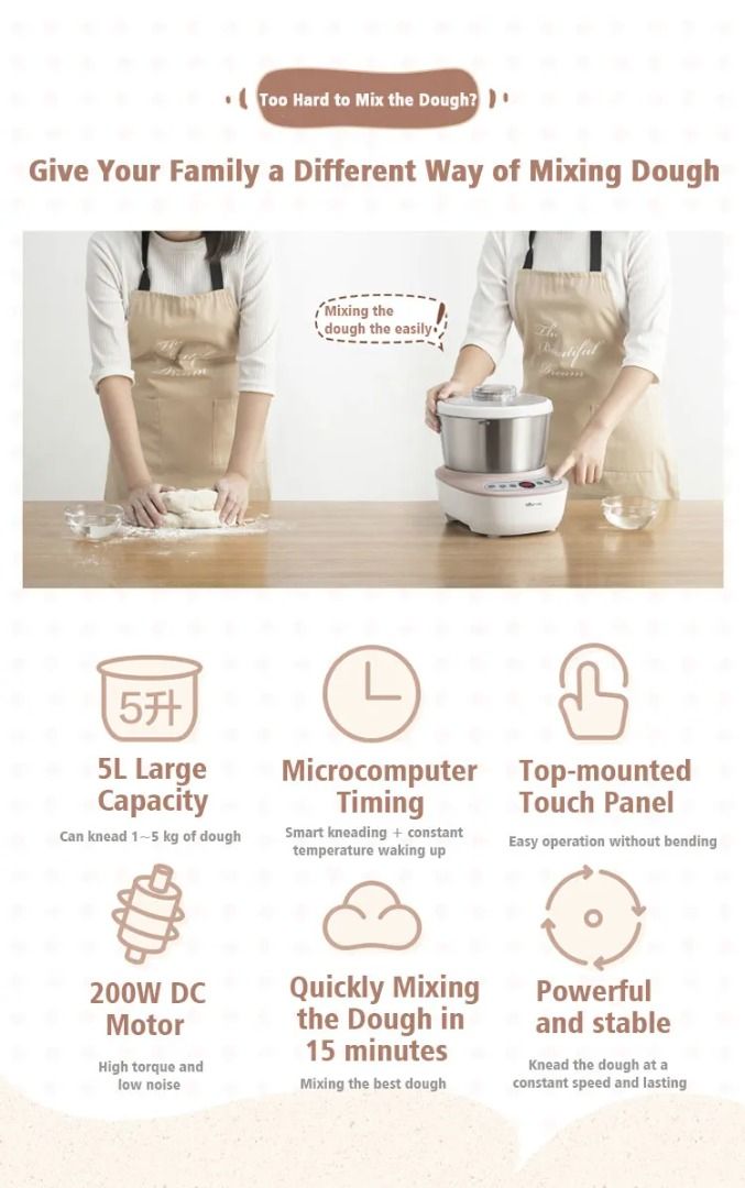 Bear Dough Mixer 5L Fully Automatic Kneading Machine Chef Machine Flour