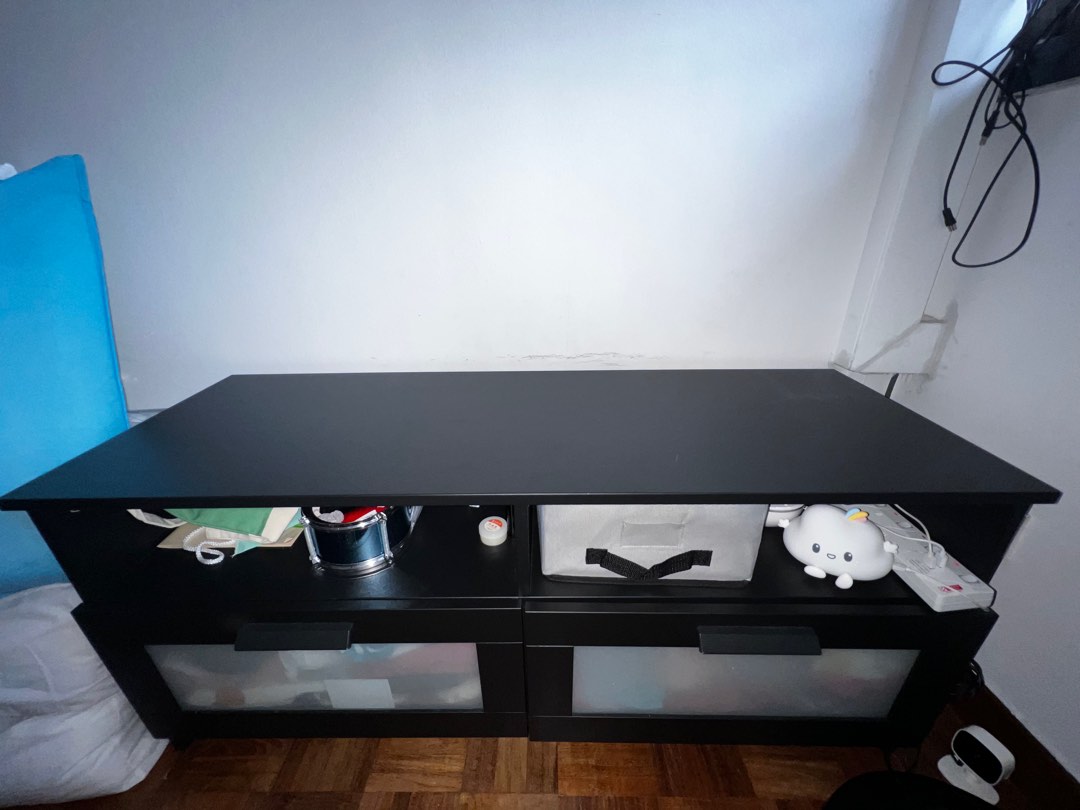 Black IKEA TV Console w/ two drawers, Furniture & Home Living