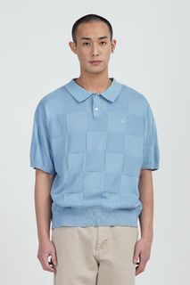 Carhartt WIP paxton knit polo (powder blue), Men's Fashion, Tops 