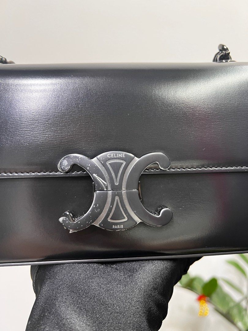 CHAIN SHOULDER BAG CLAUDE IN SHINY CALFSKIN - BLACK