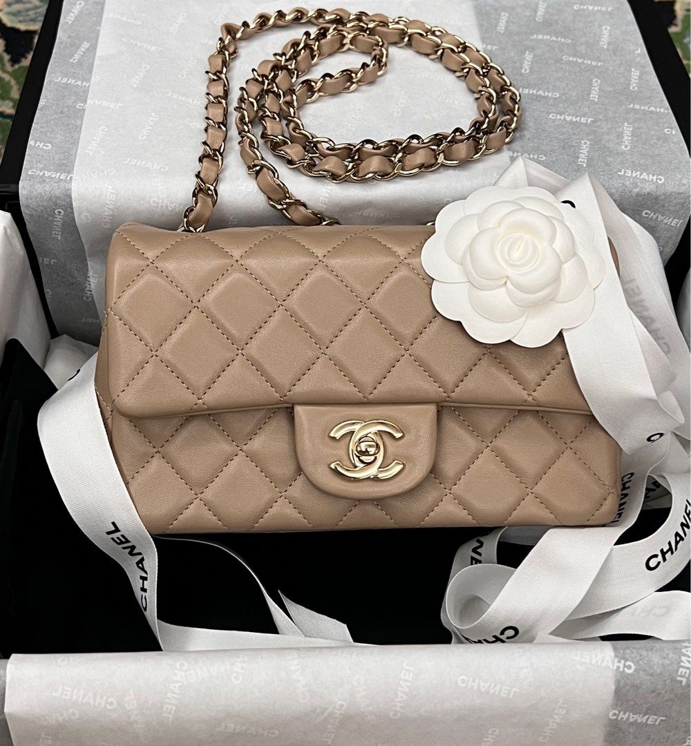 Chanel mini rectangular dark beige/caramel, Luxury, Bags & Wallets