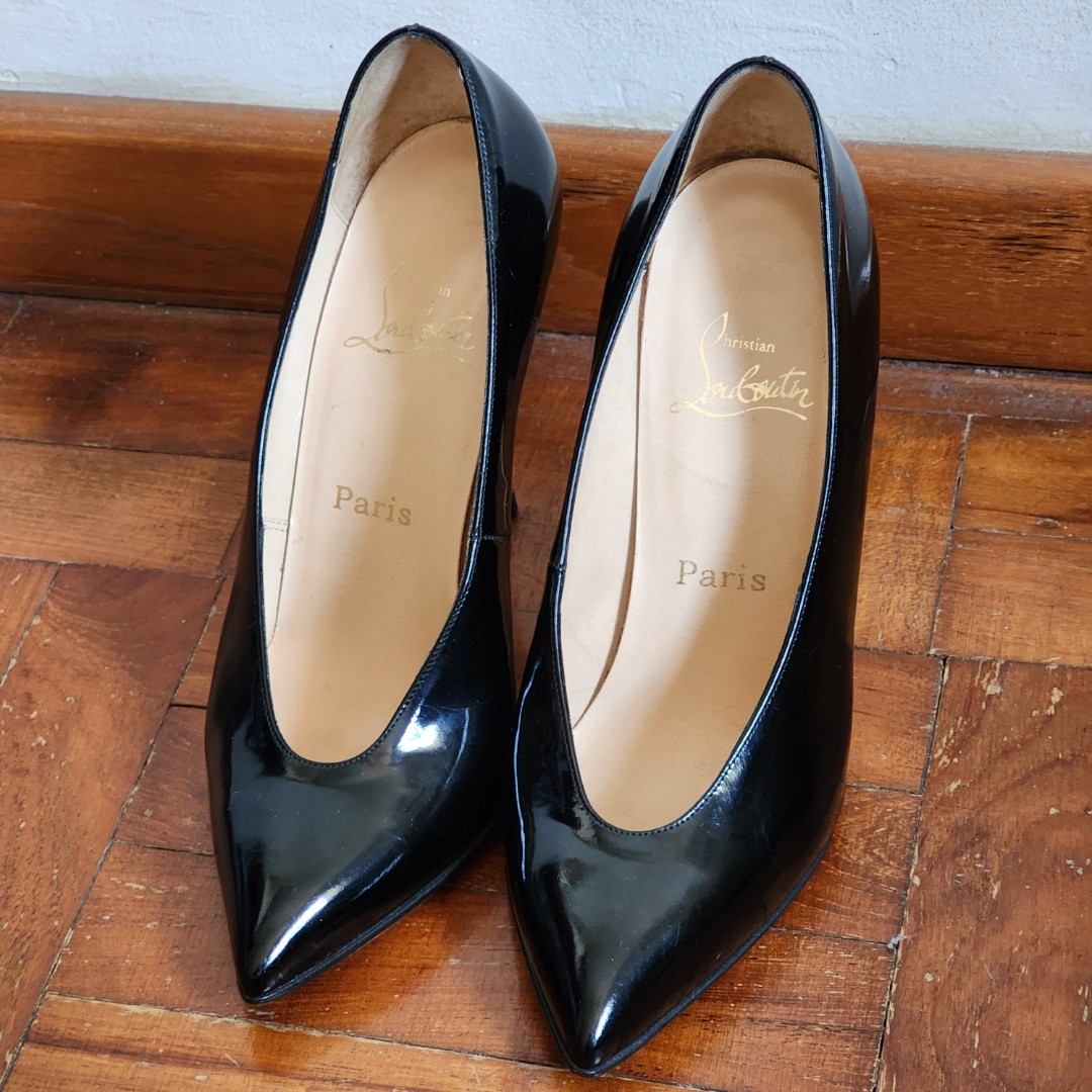 Christian Louboutin LOLA 38.5 Black Patent with Gold Metal Heels, Women ...