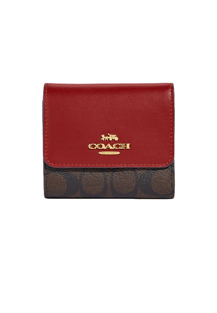 Coach Small Trifold Wallet In Blocked Signature Canvas Brown 1941 Red ...