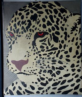 DOT PAINT MOTIF MACAN MAUNG HARIMAU TUTUL PUTIH DASAR ABU TIMBUL KEREN ELEGAN BUAT PAJANGAN RUANGAN