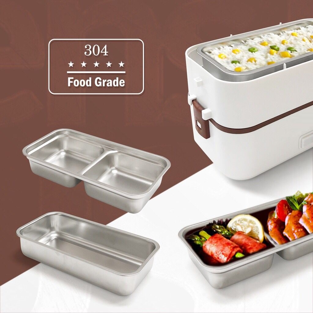 Double Layer Portable Electric Heating 304 Stainless Steel Lunch Box ...