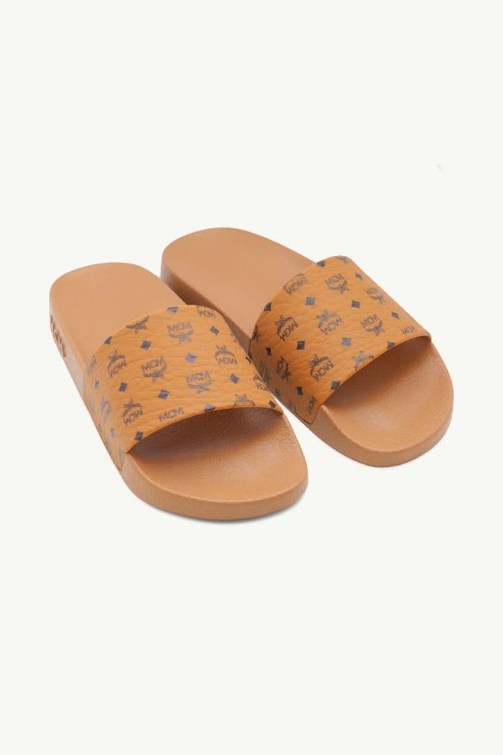 Fast Sale Limited Stok, New, MCM Women Heritage Monogram Rubber Slide  Sandals In Cognac/Cognac, sz 35 insole 22 cm, sz 39 insole 26 cm, 