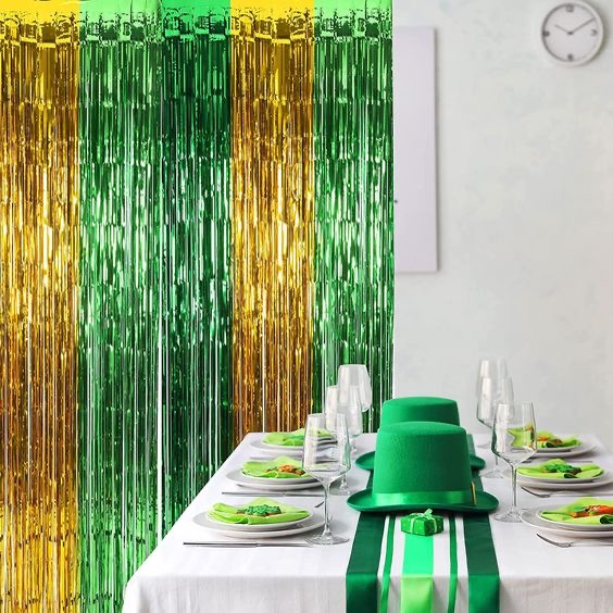 Foil curtain backdrop Foil Streamers Green Curtain , Hobbies
