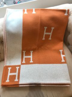 Hermes Avalon Baby Blanket Noisette Moyen/Blanc in Merinos Wool