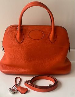 hermes bolide 34 (stamp p) sanguine clemence leather, with lock, keys,  strap & dust cover