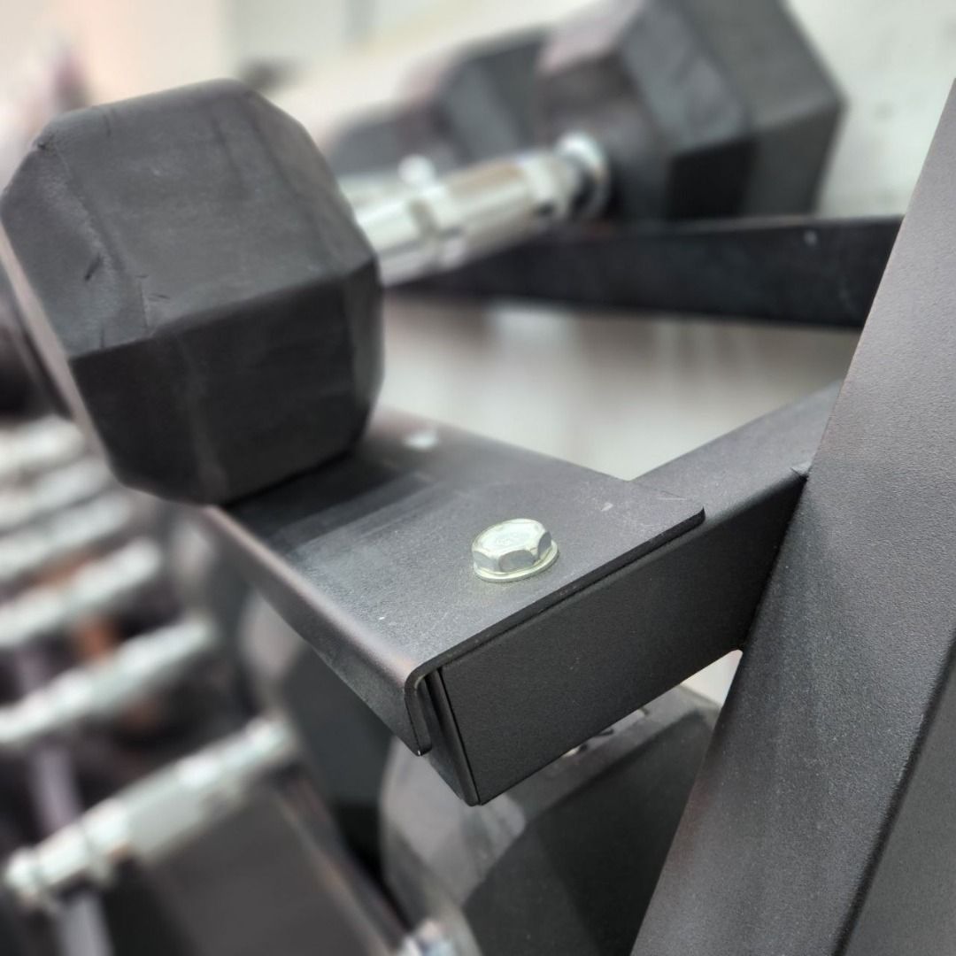 Hex Treated Rubber Coated Fixed Dumbbells with 3Tier Metal Rack