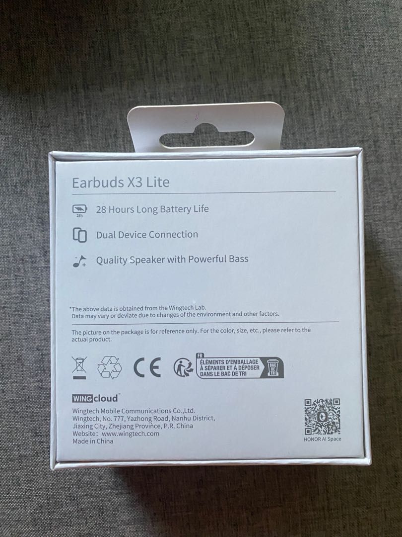 HONOR CHOICE Earbuds X3 Lite, ORIGINAL! (Category: Earphones) located in Quezon City. Submitted by jeckmarj (Listing ID 1227505794, Image 2). Description: HONOR CHOICE Earbuds X3 Lite Brand new, sealed box 28 Hours long battery life Dual device connection Quality speaker w/ powerful bass .