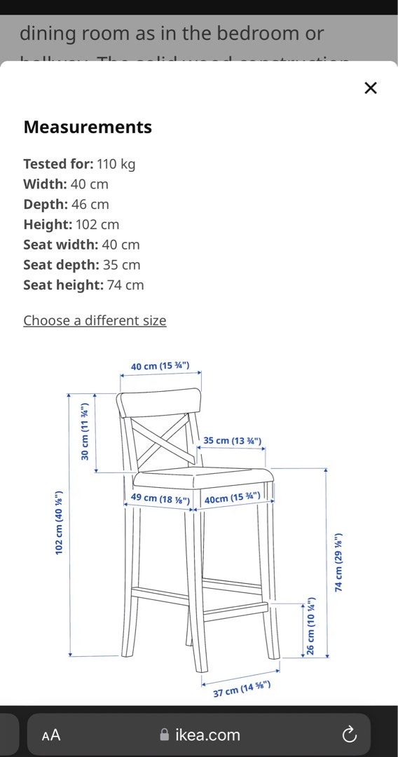Ikea Bar Stools x 1, Furniture & Home Living, Furniture, Chairs on