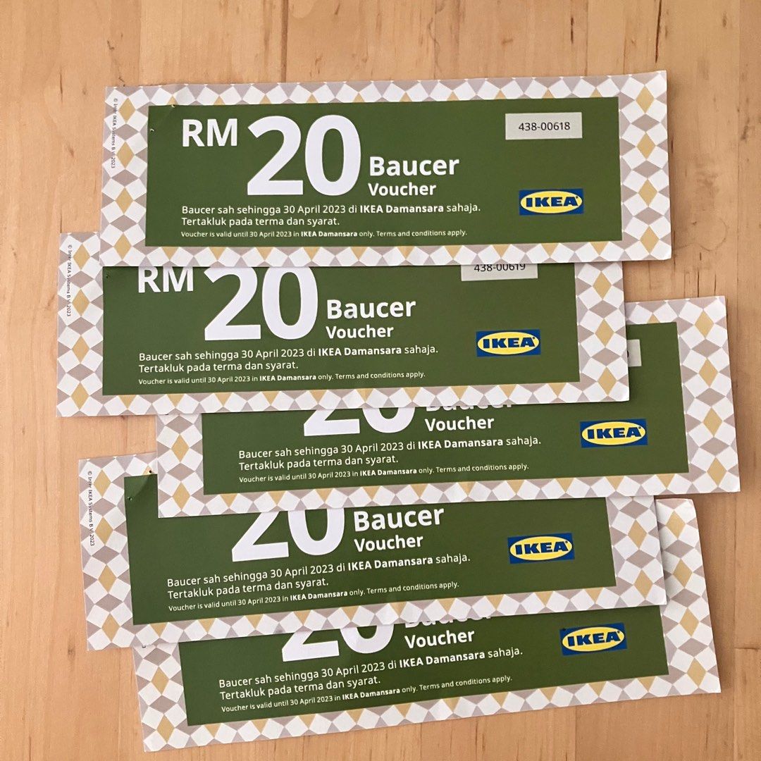 IKEA RM100 Voucher RM20x5, Tickets & Vouchers, Vouchers on Carousell