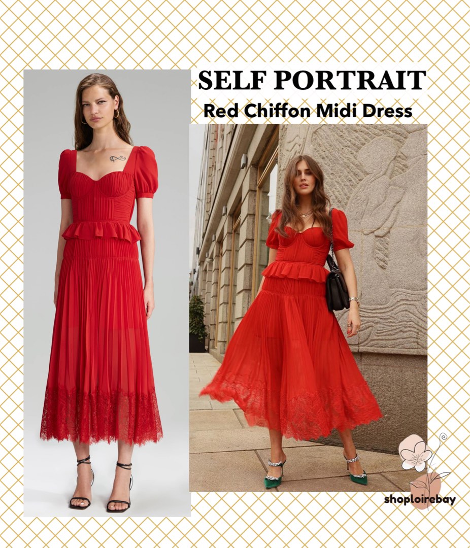 Red chiffon midi top dress