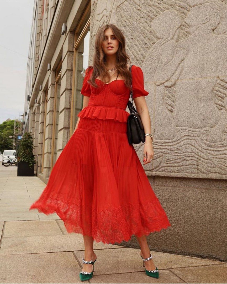 Red chiffon dress uk hotsell