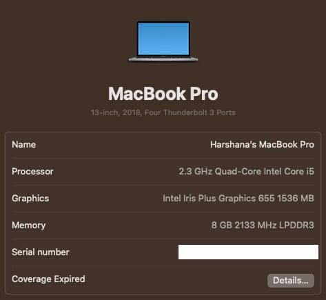 MacBook Pro 13 inch 2018 4 Thunderbolt 3 pots