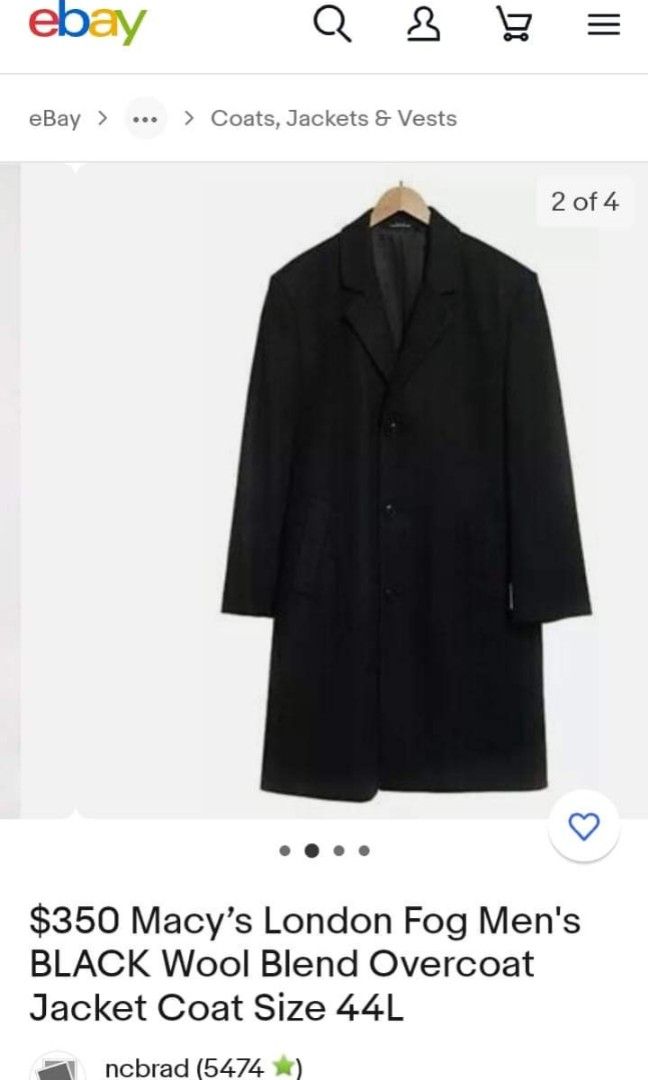 MEN S LONDON FOG BLACK WOOL BLEND OVER COAT ORIGINAL 19k original