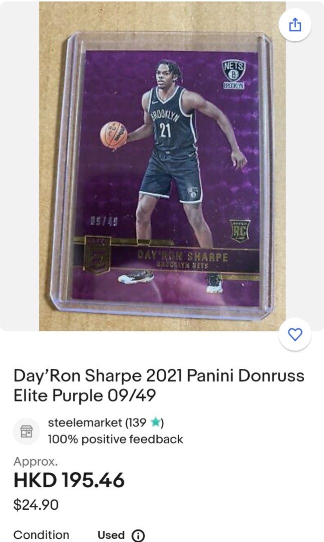 Nba Cards 球星卡Panini Donruss Elite 21-22 Day'Ron Sharpe RC Red