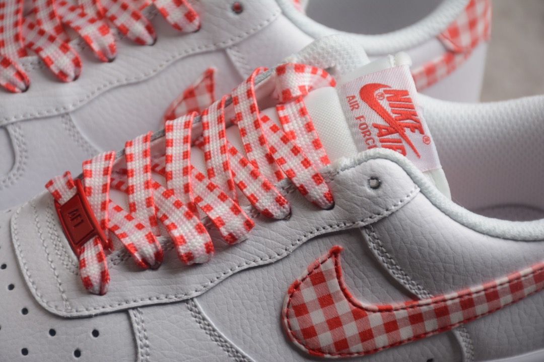 Air force ones with store red check