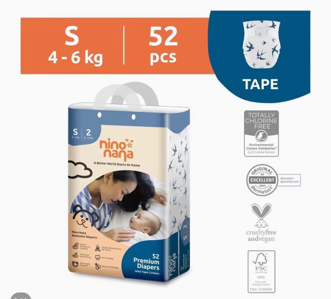 Nino Nana Tape Diapers S (46kg), Babies & Kids, Bathing & Changing