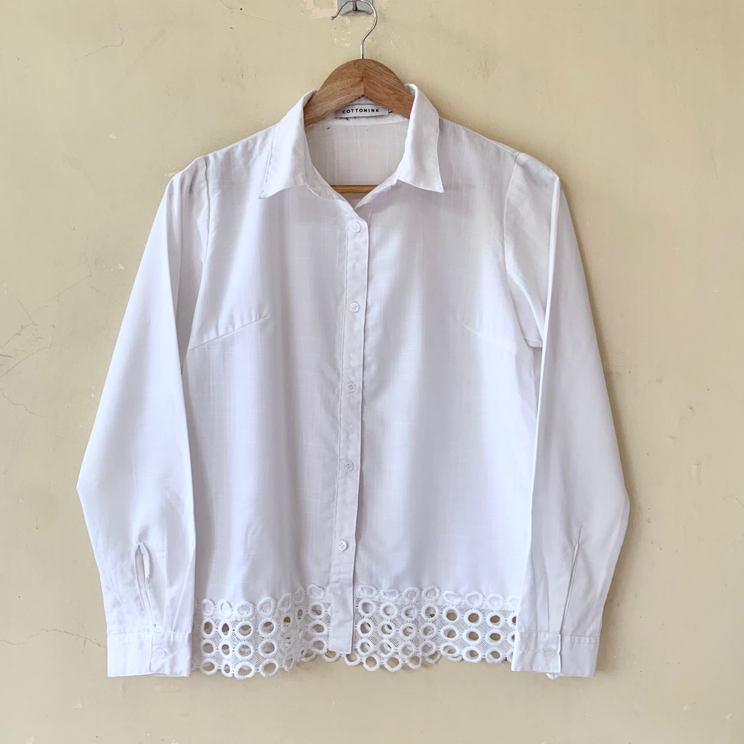 [no nego pls] Cotton Ink Off White Crochet Shirt on Carousell