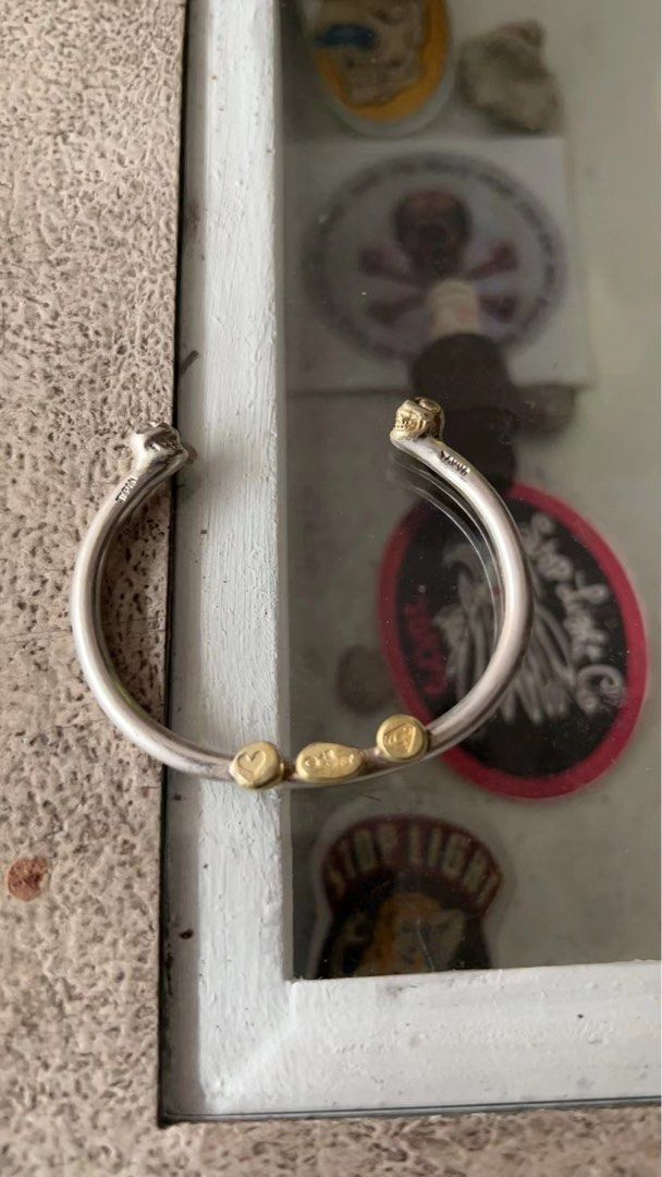 *RARE* stoplight co double skull x4 point gold bangle goros, Women's