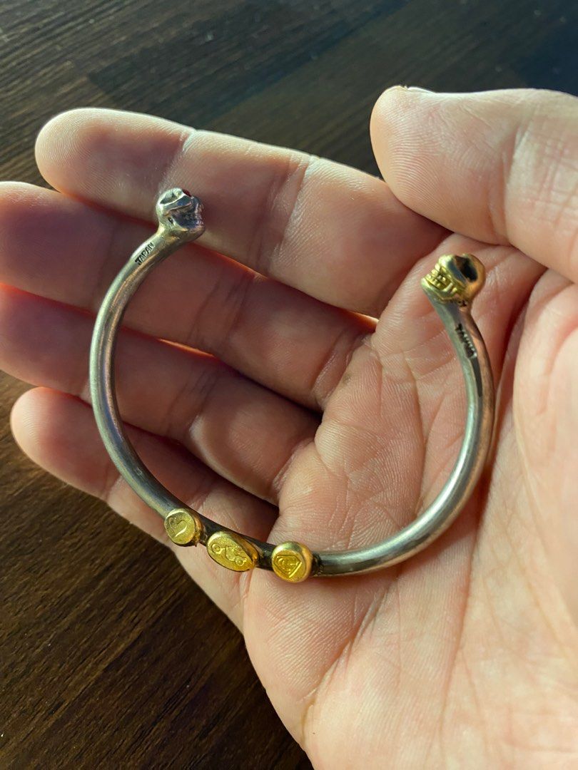 *RARE* stoplight co double skull x4 point gold bangle goros, Women's
