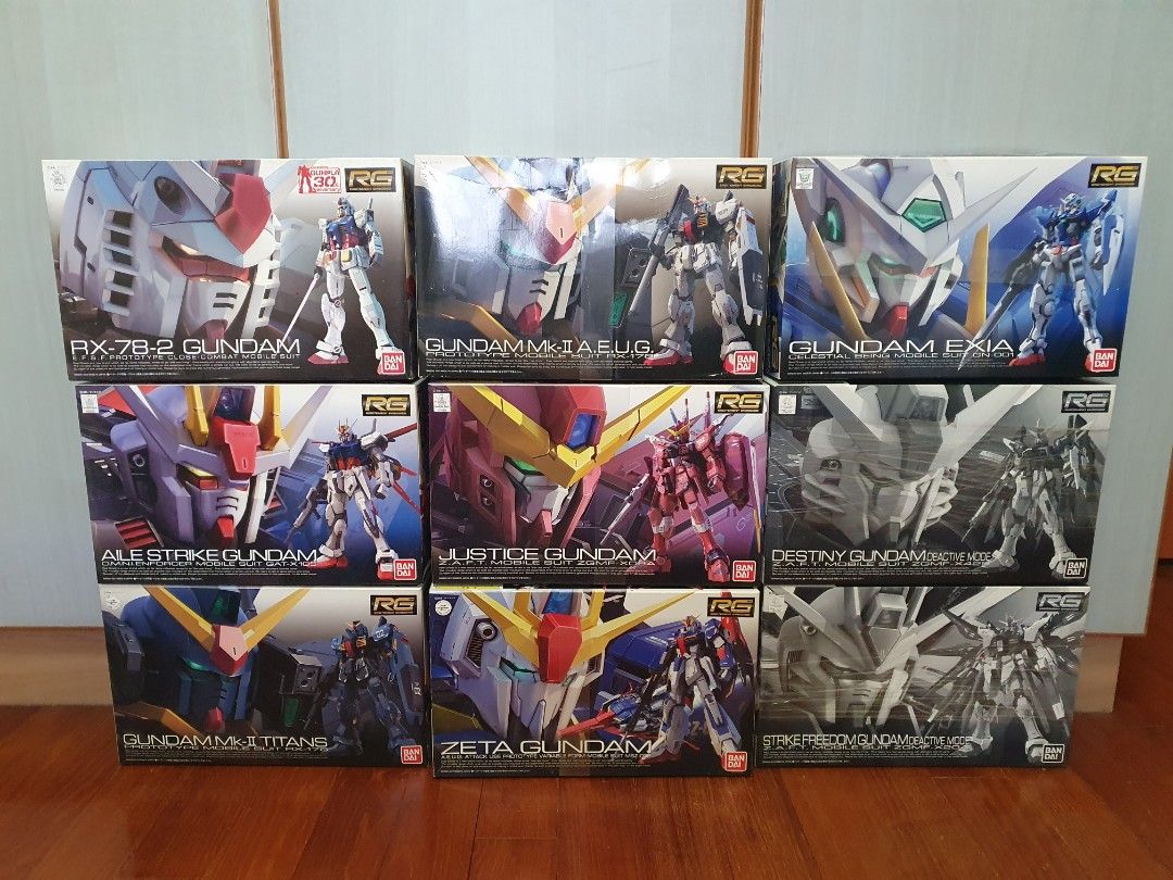 RG Real Grade Bandai Gundam Model Kits Assorted ( Strike Freedom Deactive left ONLY ) (Category: Gundam Model Kits) located in Singapore. Submitted by jaydubvue (Listing ID 1227551309, Image 2). Description: 100% authentic kits, selling from my personal collection. All brand new, but boxes may have some shelf wear so please don't expect perfect condition - more suitable for those who want to open up and build. All going for $30 each unless otherw