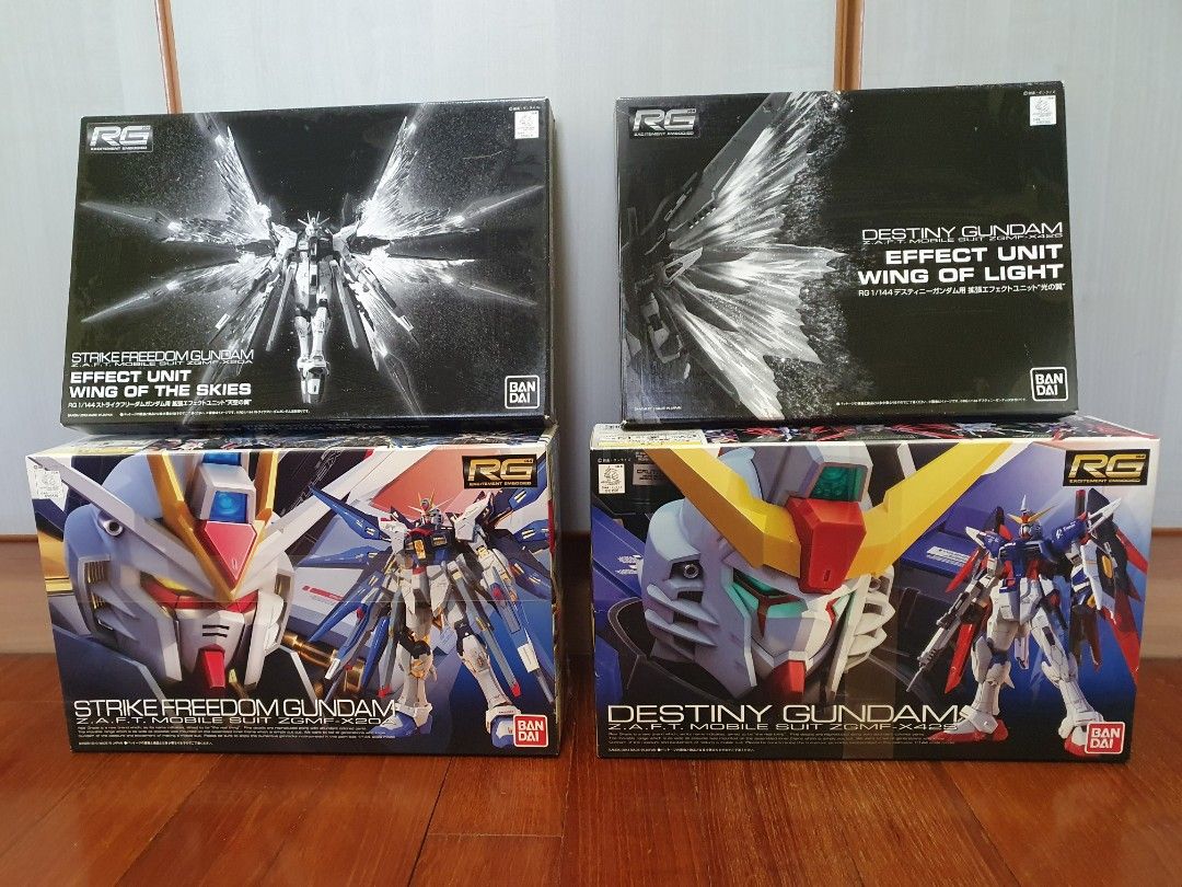 RG Real Grade Bandai Gundam Model Kits Assorted ( Strike Freedom Deactive left ONLY ) (Category: Gundam Model Kits) located in Singapore. Submitted by jaydubvue (Listing ID 1227551309, Image 3). Description: 100% authentic kits, selling from my personal collection. All brand new, but boxes may have some shelf wear so please don't expect perfect condition - more suitable for those who want to open up and build. All going for $30 each unless otherw