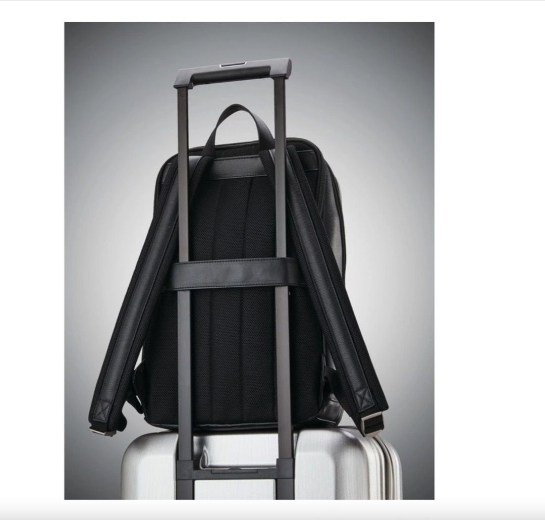 Samsonite Classic Leather Slim Backpack Black, Men's Fashion, Bags