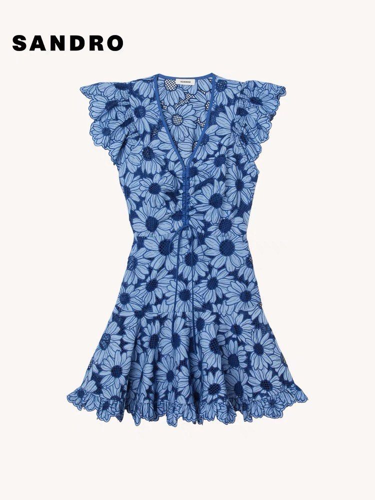 Sandro embroidered dress with ruffles, 女裝, 連身裙& 套裝, 連身裙- Carousell