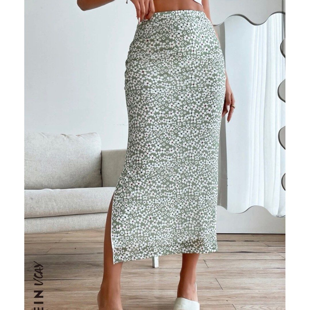 Shein floral mesh knit skirt