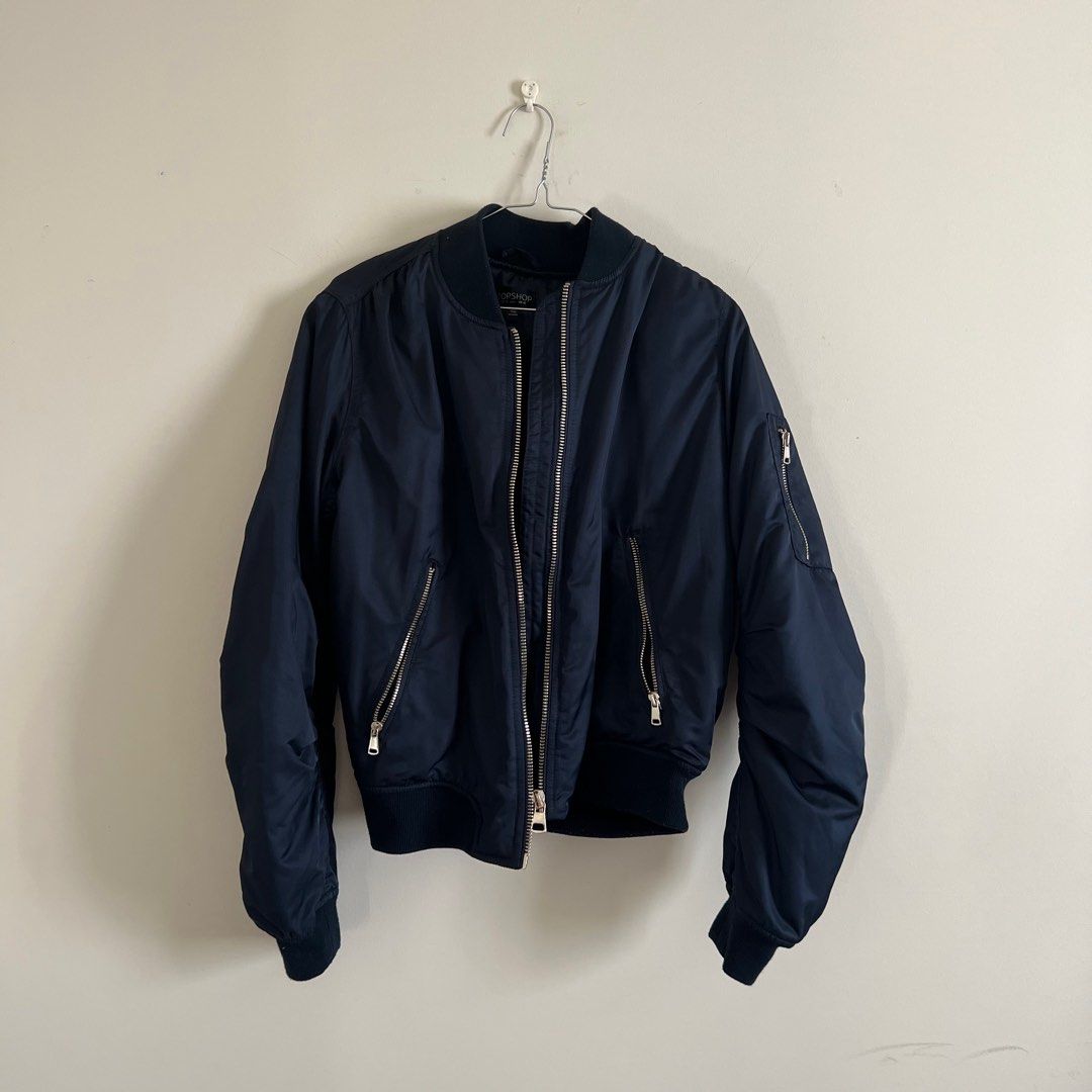 Topshop Navy Bomber Jacket Women s Fashion Clothes on Carousell