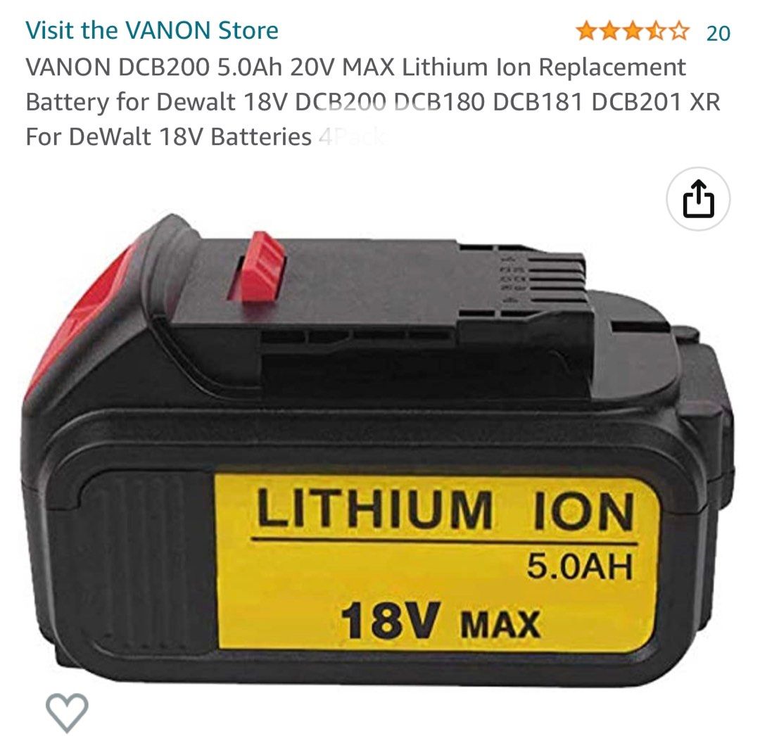 Dewalt 18v clearance lithium battery replacement