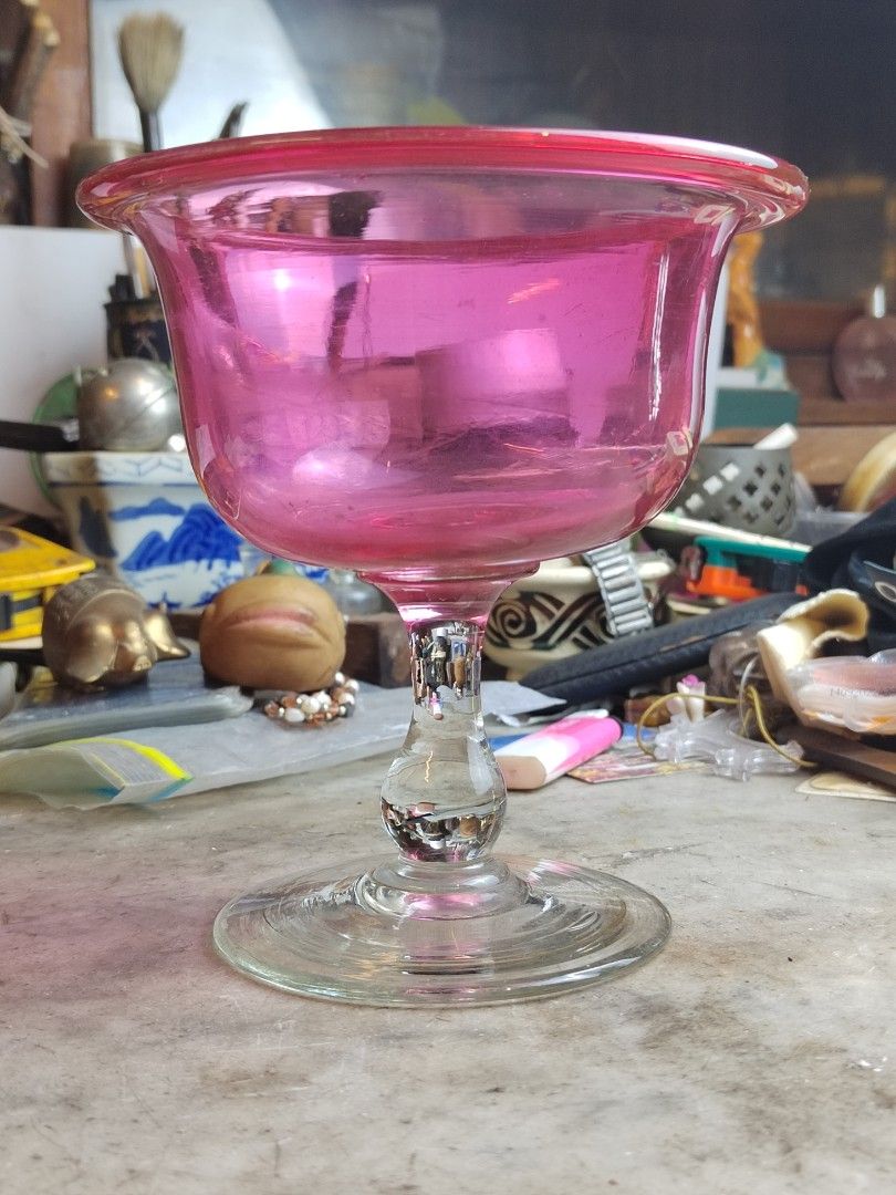 Victorian cranberry glass footed bowl, Hobbies & Toys, Collectibles