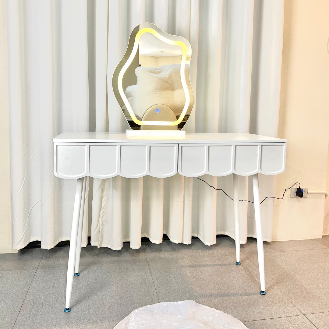 White Modern Vanity Table with LED Mirror on Carousell