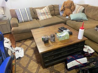 Wood and Metal Shelving Coffee Table