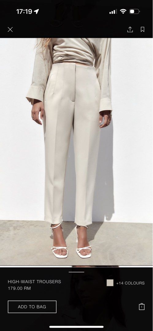 Zara Highwaist Trousers Oyster White, Women's Fashion, Bottoms