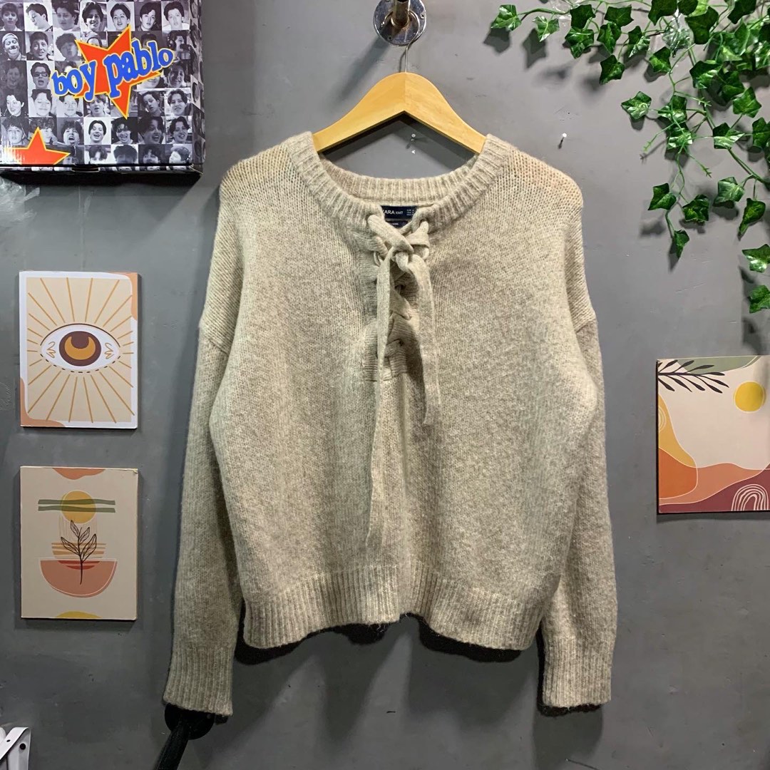 ZARA KNITWEAR KOREA BAHAN ADEM AESTHETIC LUCU NUDE EARTH TONE, Fesyen