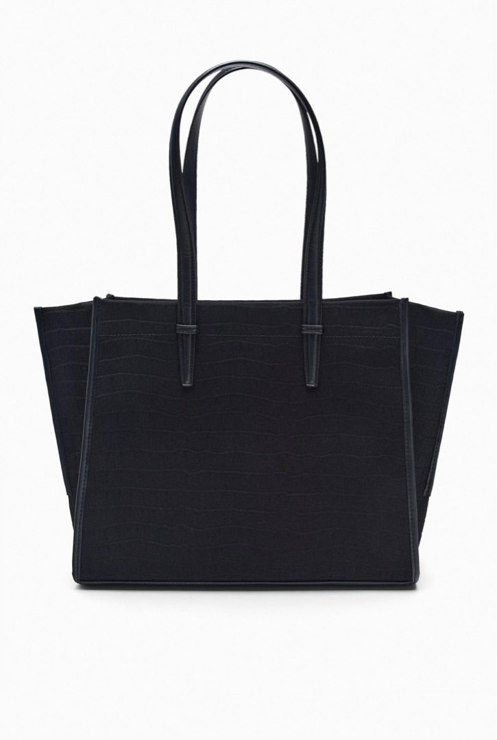 Zara Mock Croc Tote Bag in Black, Women's Fashion, Bags & Wallets, Tote ...