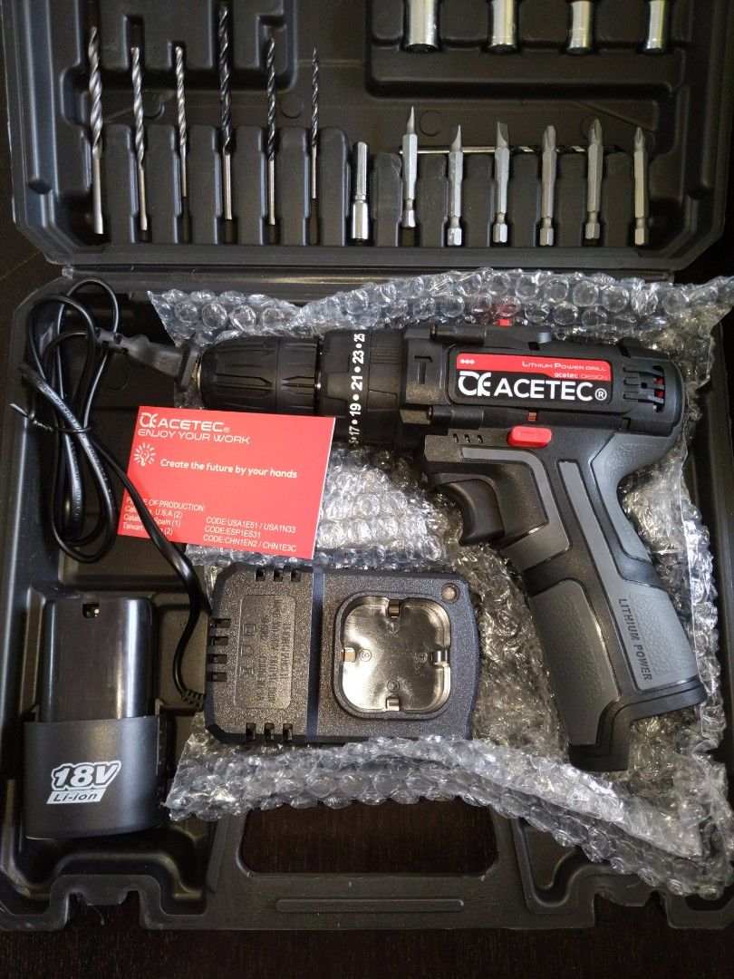 18V power hammer drill driver, Lithium battery cordless , full kit, complete screwdriver bits