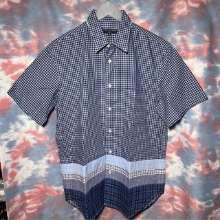 90% new Comme des Garcons homme shirt blue patchwork plaid size M CDG blue patchwork plaid short-sleeve shirt62980459830787117