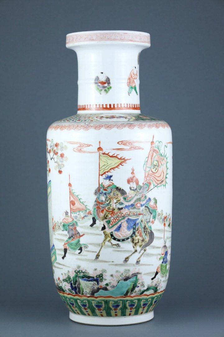 清康熙-五彩人物战将图棒槌瓶高度44cm，口径13cm，肚径20cm