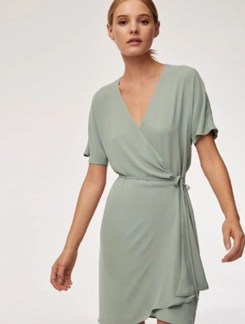 Aritzia Babaton Wallace V Neck Wrap Dress in Sage Green Women s