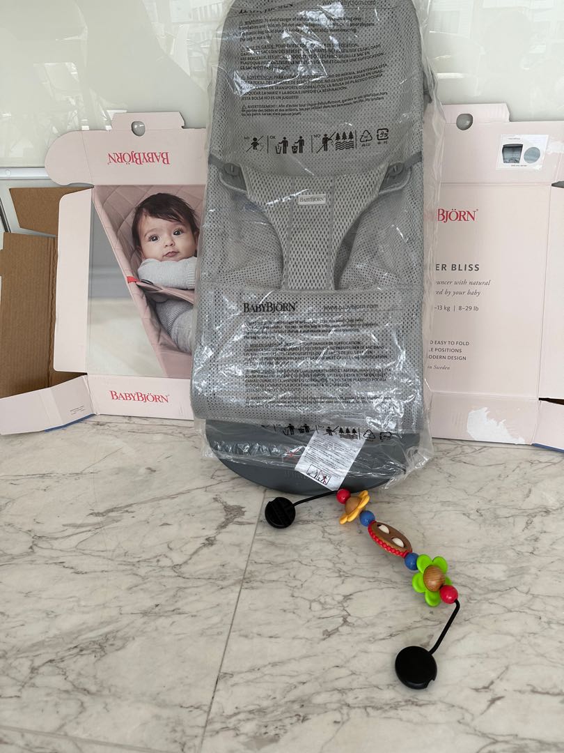 Baby Bjorn Bouncer grey mesh + toy, Babies & Kids, Baby Nursery & Kids