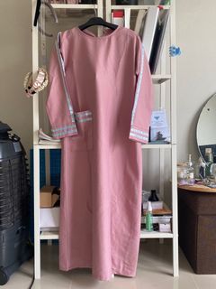 Baju Muslim Pink Dress Raya Kaftan Lebaran