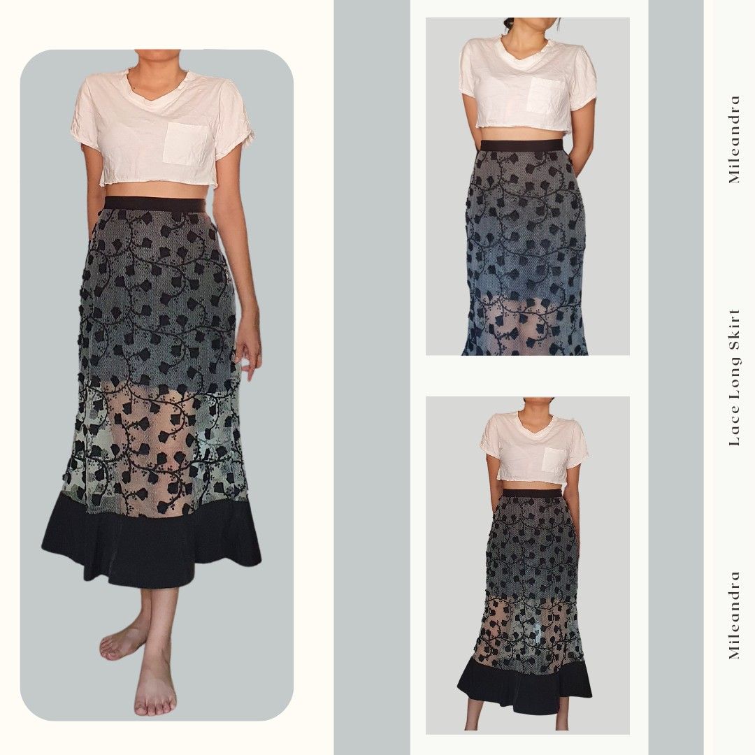 Black High Waist Sheer Gauze Mesh Maxi Skirt Women s Fashion